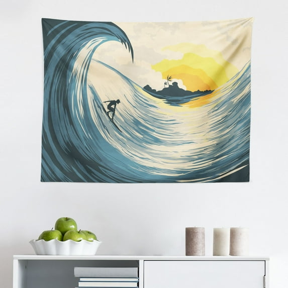 Ocean Tapestry, Sun Rays Over Ruins of a Former Civilization Deep Sea Atlantis World Nautical Picture Print, Fabric Wall Hanging Decor for Bedroom Living Room Dorm, 2 Sizes, Teal, by Ambesonne