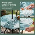 thumbnail image 5 of Round Outdoor Tablecloth with Umbrella Hole and Zipper, Teal Palm Leaves Tablecloth with Elastic Waterproof, Summer Botanical Tropical Leaf Patio Table Covers for 31" - 35" Picnic Pool Tables, 5 of 9