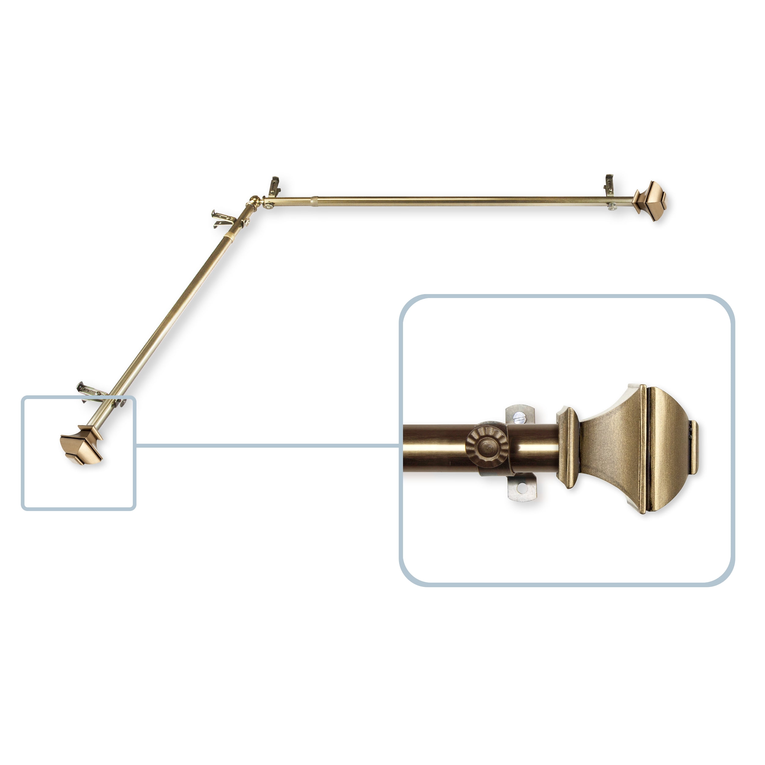 Vicky Corner Window Curtain Rod 13/16 inch dia. 66-120" - Antique Brass