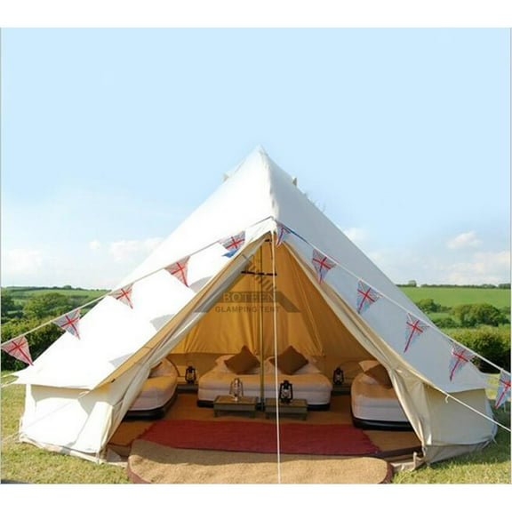 INTBUYING 8 Persons Camping Tent Hiking Outdoor Waterproof Oxford Canvas Yurt Bell Tent 16FT
