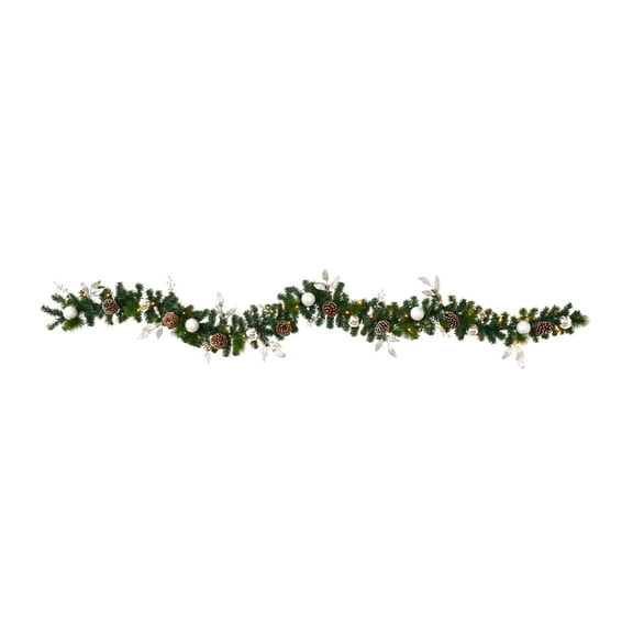 Nearly Natural 9' Prelit LED Ornament and Pinecone Artificial Christmas Garland