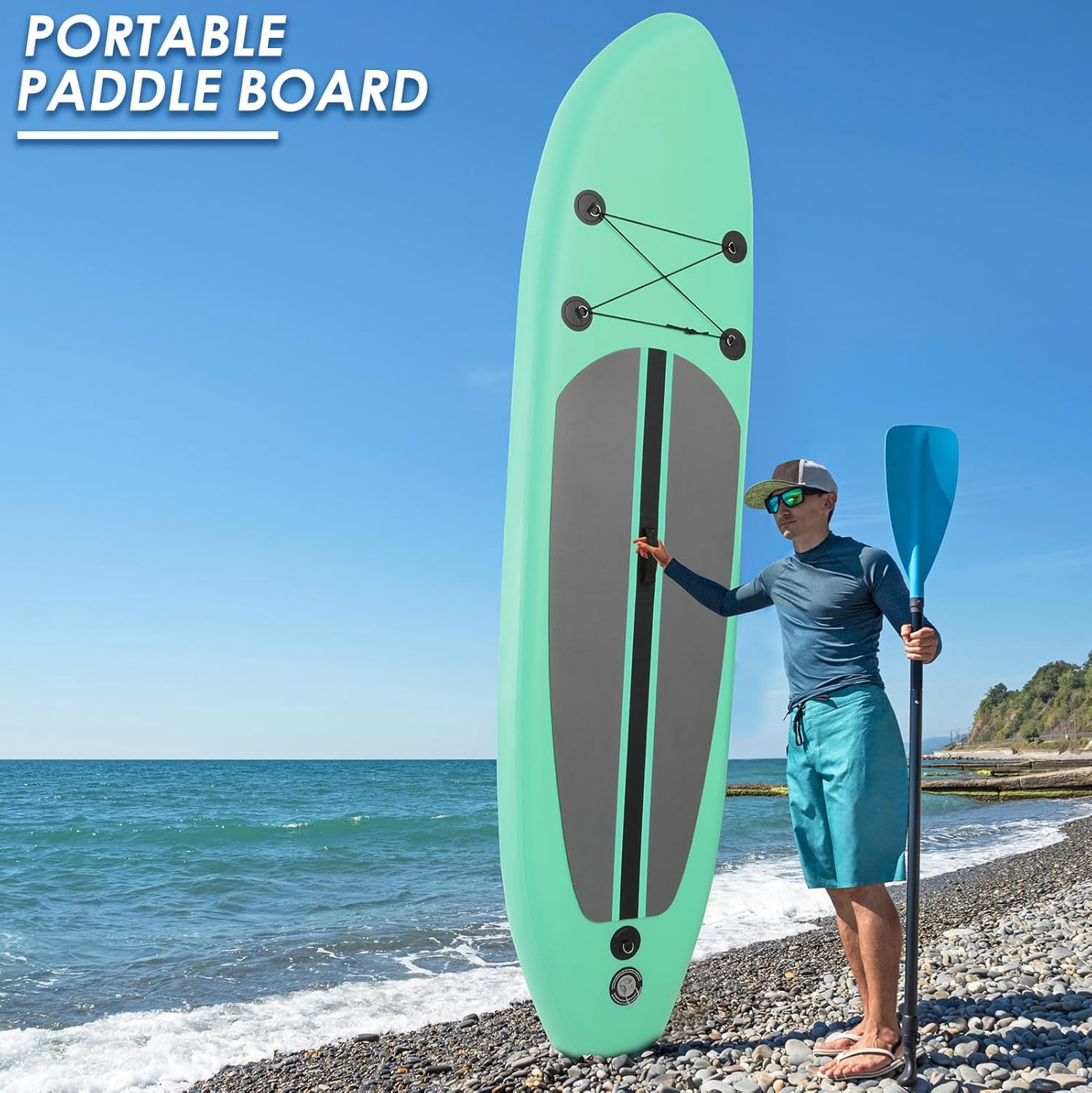 Pirecart Inflatable Stand Up Paddle Board 11 Ft Surfboard 6'' Thick SUP Paddle Board with Carrying Bag, Hand Pump, Air Pump, Green