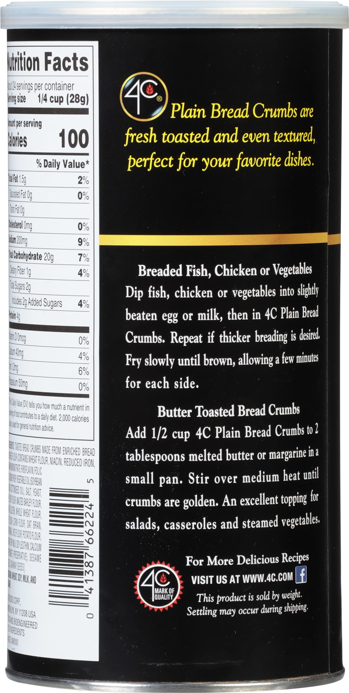 4C Plain Bread Crumbs, 24 oz Canister