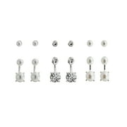 6 Pair Silver Tone Stud and Front Back Earrings