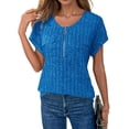 thumbnail image 2 of Plus Size Womens Tops 1/4 Zip Up Short Sleeve Tunics Royal Blue M, 2 of 6