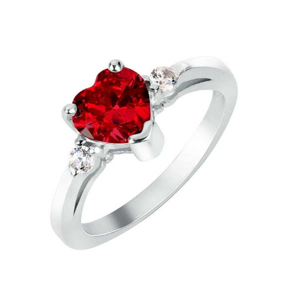 Simulated Garnet Cubic Zirconia Heart Promise Ring 925 Sterling Silver