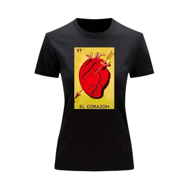 Playera Blusa El Corazon De La Loteria Mexicana Tradicion Mexicana Color Negro Talla Grande Marca Emil SaEs