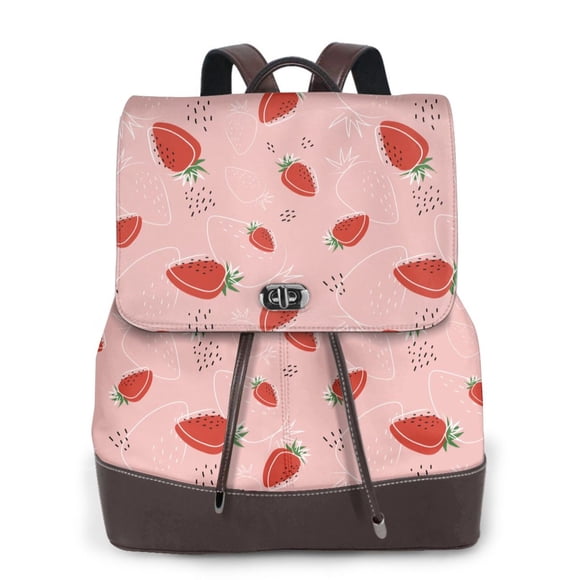 Easygdp Cute Strawberry C Mochila de Cuero para Mujeres, Bolso de Hombro, Bolsos de Mano de Moda para Trabajo y Viajes