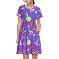 thumbnail image 1 of KLL Outils Chimiques pour Femmes Robe d'Été à Manches Courtes, Robes Plissées Amples Longueur Genou avec Poches, 1 of 6