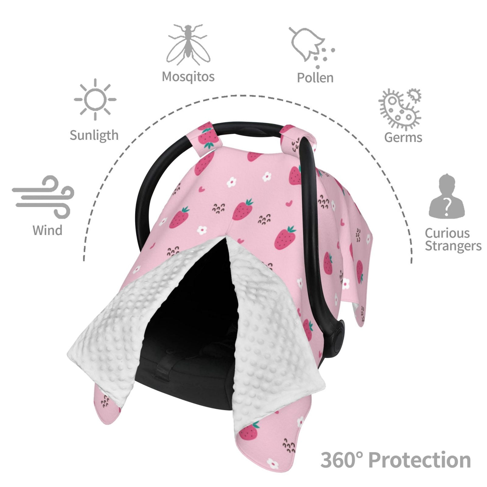 Naloa Strawberries Baby Car Seat Cover, Breathable Baby Carrier Cover, Multiuse Baby Carrier Cover & Nursing Breastfeeding Cover