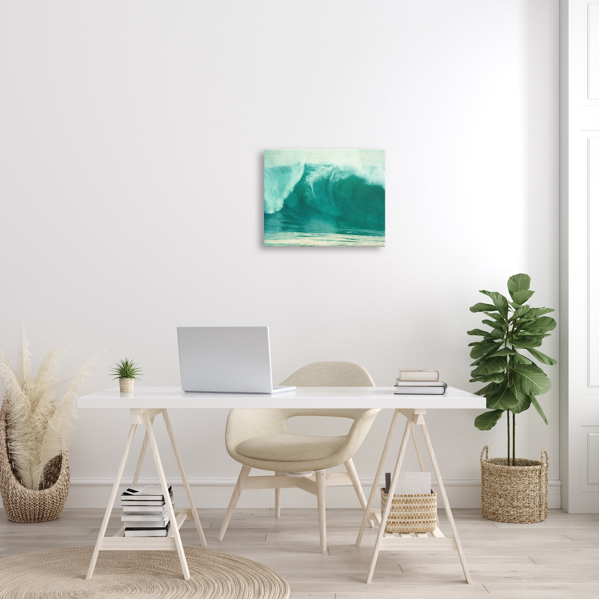 Design by Ashley Calhoun Sun Spot Tidal Wave Tropical Surfing Coast 20 in x 16 in Painting Canvas Art Print, by Stupell Home Décor