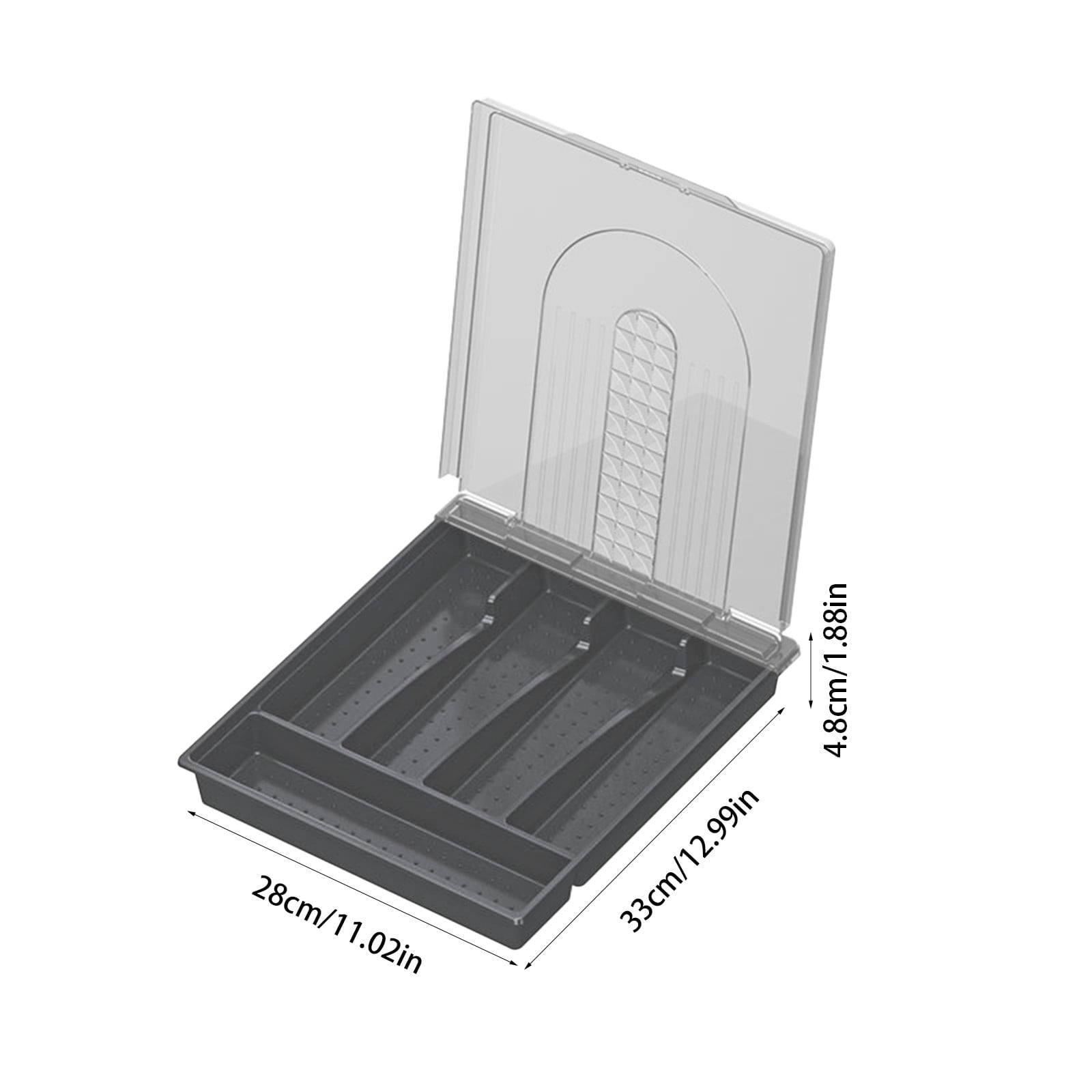Flatware Storage Tray with Lid,11x13Inch Kitchen Drawer Organizer Tray with 5 Compartments,Storage Holders for Countertop,Multi Functional and Space Saving,Suitable for Holding Cutlery