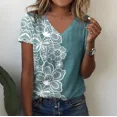 thumbnail image 5 of 2024 Summer New 3d Flower Print V-neck Short Sleeve Blouse Fashion T-shirts For Women Clothing Y2k Tee graphic t shirts, 5 of 7