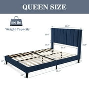 Allewie Queen Size Velvet Upholstered Bed Frame with Vertical Channel Tufted Headboard, Pink