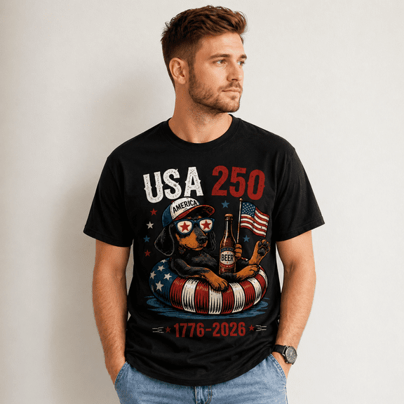 USA 250 Patriotic Dachshund T-Shirt, 1776–2026 America Graphic Tee