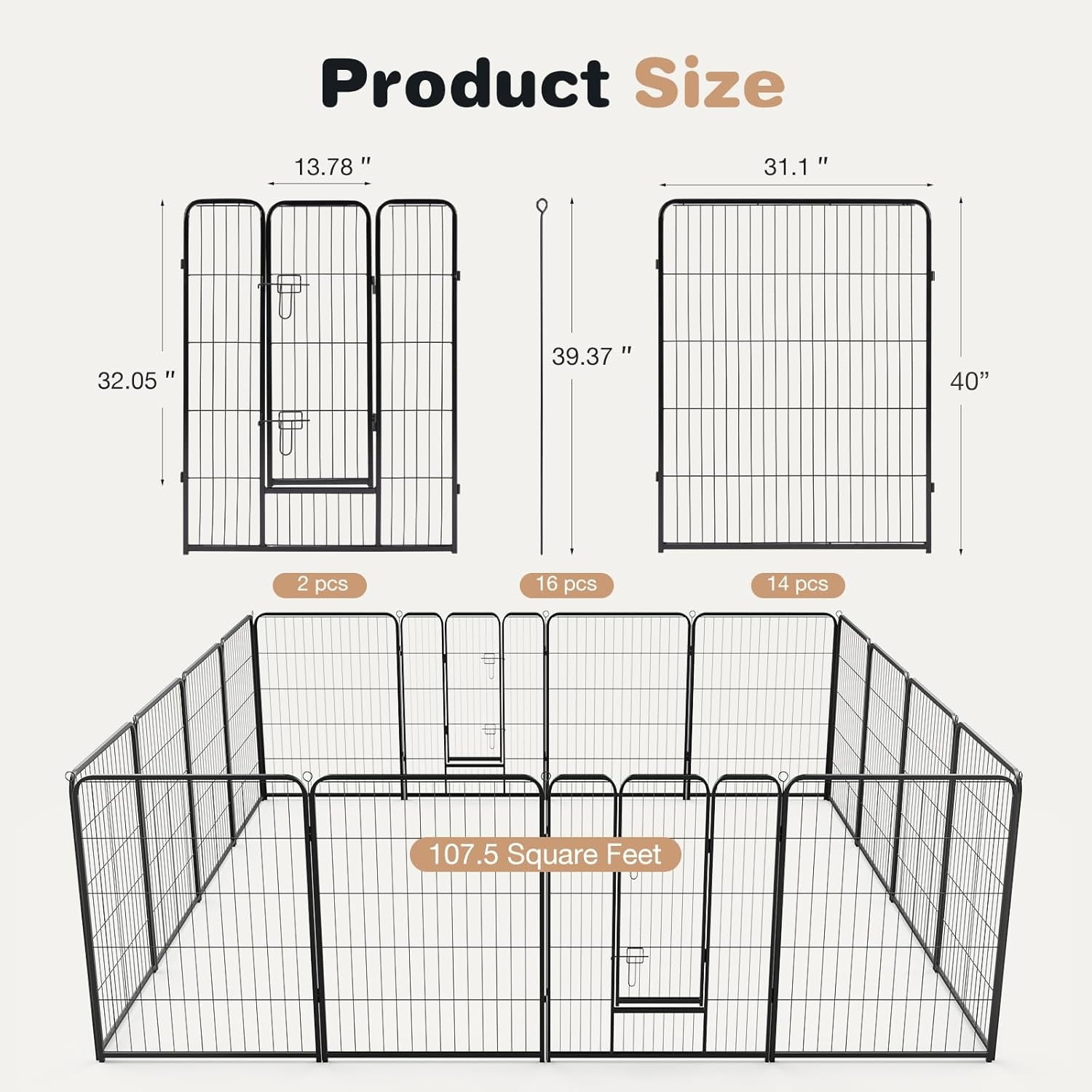 Heavy-Duty Iron Dog Playpen – 8 Panels 40” Durable, Rust-Resistant Pet Fence for Indoor & Outdoor Use, Secure & Spacious Pet Play Area for Dogs, Puppies & Small Animals