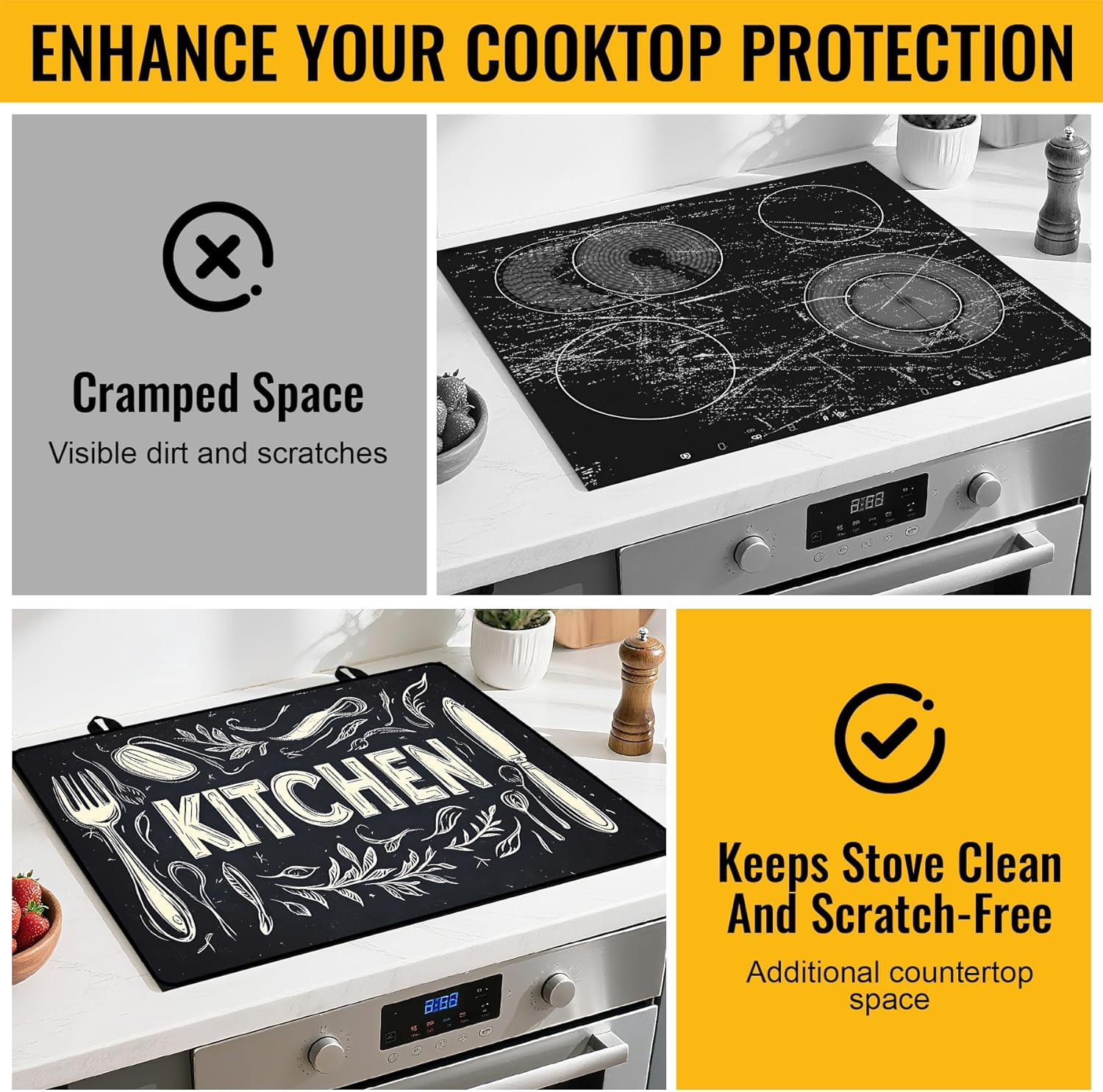 Stove Top Cover for Electric Stove,Glass Stove Top Cover, Heat Resistant Glass Cooktop Cover, Stovetop Protector, Kitchen Decor, Dish Drying Mats Cover for Ceramic Washer Top 28.5x20.5 inch