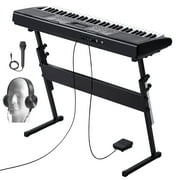 KFFKFF 61 Key Electric Piano Keyboard, Illuminated Keys, Portable with Stand, 600 Sounds, 500 Patterns, Built-In Speakers, Sustain Pedal, Headphones, Mic, USB MIDI - Ideal for Novices
