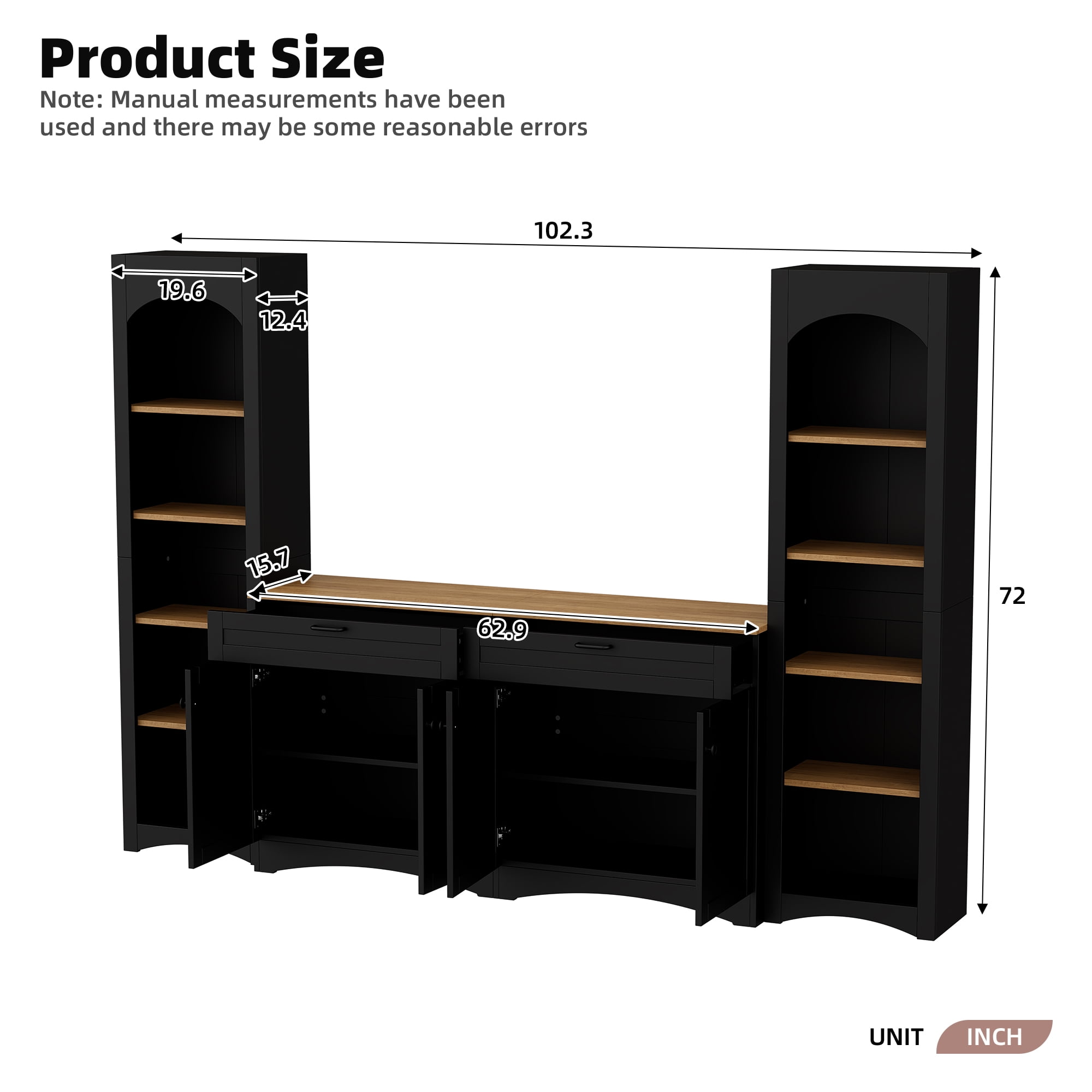 Harper & Bright Designs 3-Piece Wooden TV Stand Set with Bookshelf for 70 inch TV, TV Storage Cabinet with Adjustable Shelves, Mid-Century Entertainment Center Console Table for Living Room, Black