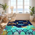thumbnail image 3 of Design&I 5'x7' Washable Area Rug Whale Turtle Crab Coral Reef Cartoon Underwater Marine Motif for Dining Room, Under Table, Home Office, Snag-Free, Skid-Resistant, 3 of 7