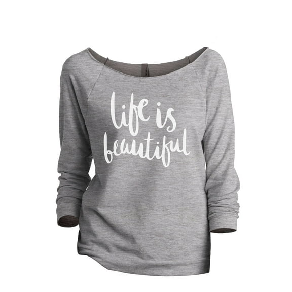 Life Is Beautiful Women's Fashion Slouchy 3/4 Sleeves Raglan Lightweight Sweatshirt Sport Grey Small