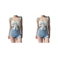 thumbnail image 3 of Yuarrent Poliéster Stay Cómodo y elegante Vestido de una pieza con nudo de lazo para mujeres viajeras Hoja de loto Modificar cintura Strechy Type3 NO3, 3 of 6