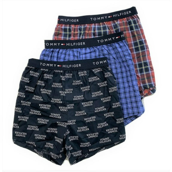 TOMMY HILFIGER MEN X3 - SPACE PLAID LARGE - PACK SLIM FIT WOVEN BOXER UNDERWEAR