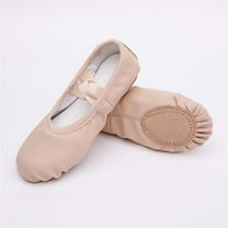 Eltusu Girls Ballet Dance Shoes, Comfy Breathable PU No Slip Ballet Slippers Practice Shoes Beige Size 2.5(Big Kids)