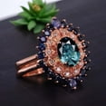 thumbnail image 3 of Oval Cut Teal Sapphire Ring Set Sapphire Halo Wedding Ring Set Diamond Proposal Ring Set Rose Gold Engagement Jewelry Curved Promise Band Anniversary Gift Ring Set, 3 of 5