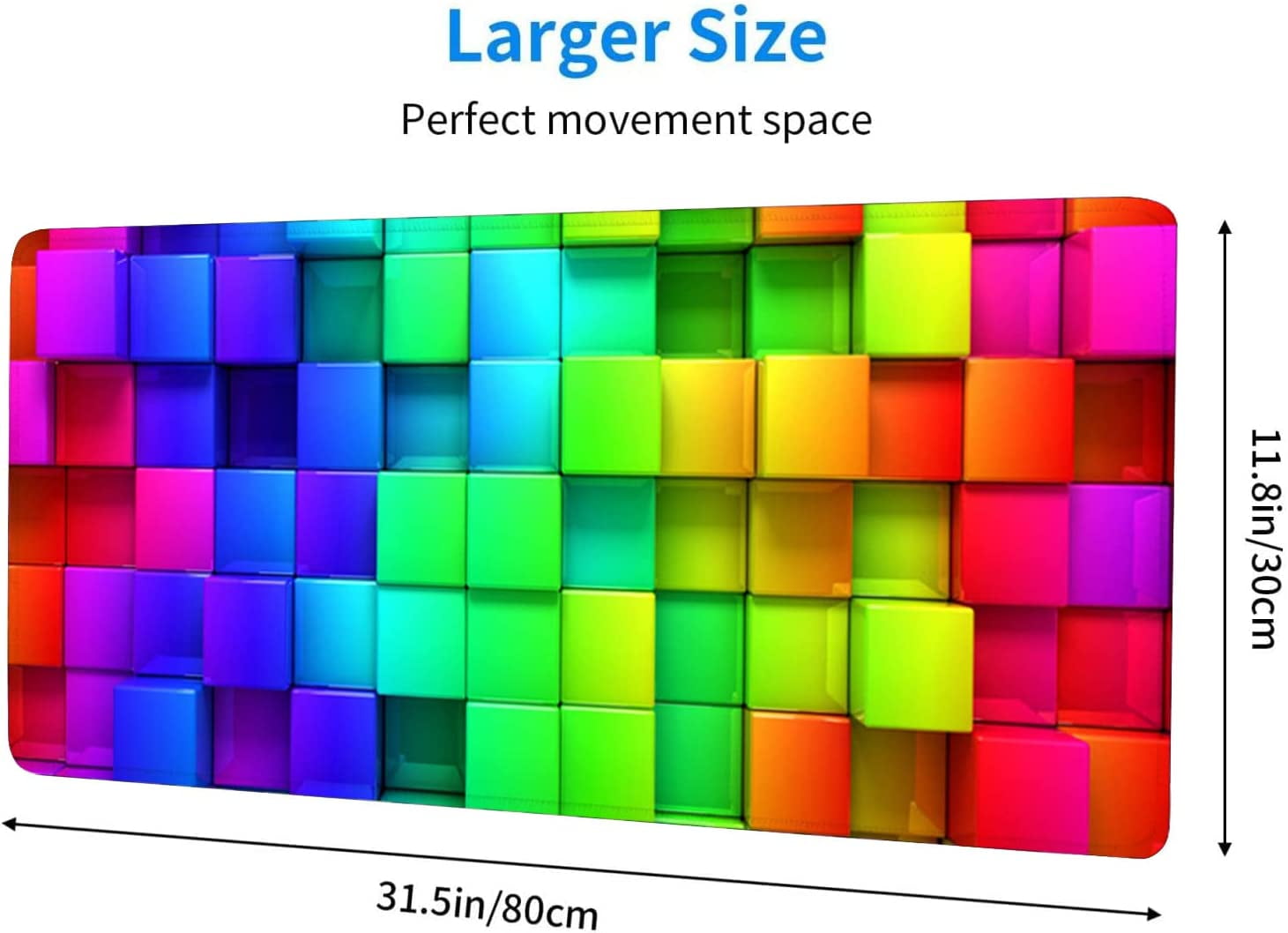 Large Mouse Pad,Colorful Rendering Cubes Large XL Desk Mat Extended Waterproof Mouse Mat with Stitched Edges and Non-Slip Base for Office Gaming Home 31.5 X 11.8 Inch
