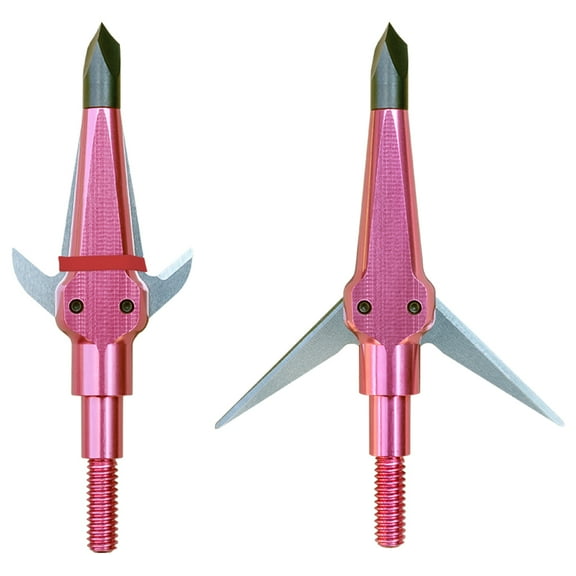 (Pack of 3) Low Poundage Broadheads by Swhacker, Hunting and Archery Broadheads, 2-Blade 100 Grain 1.5" Cut, Pink, Includes (1) Practice Head