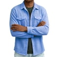 thumbnail image 6 of Stamzod Men's Button Down Shirt Jacket Casual Long Sleeve Shacket Spring Summer Textured Shirts with Pockets Blue C XL, 6 of 7