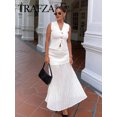 thumbnail image 5 of HH TRAF 2024 Conjunto de mujer con escote en V, sin mangas, chaleco de punto de un solo pecho + falda con cremallera lateral de cintura alta, traje de otoño para mujer de moda, 5 of 5