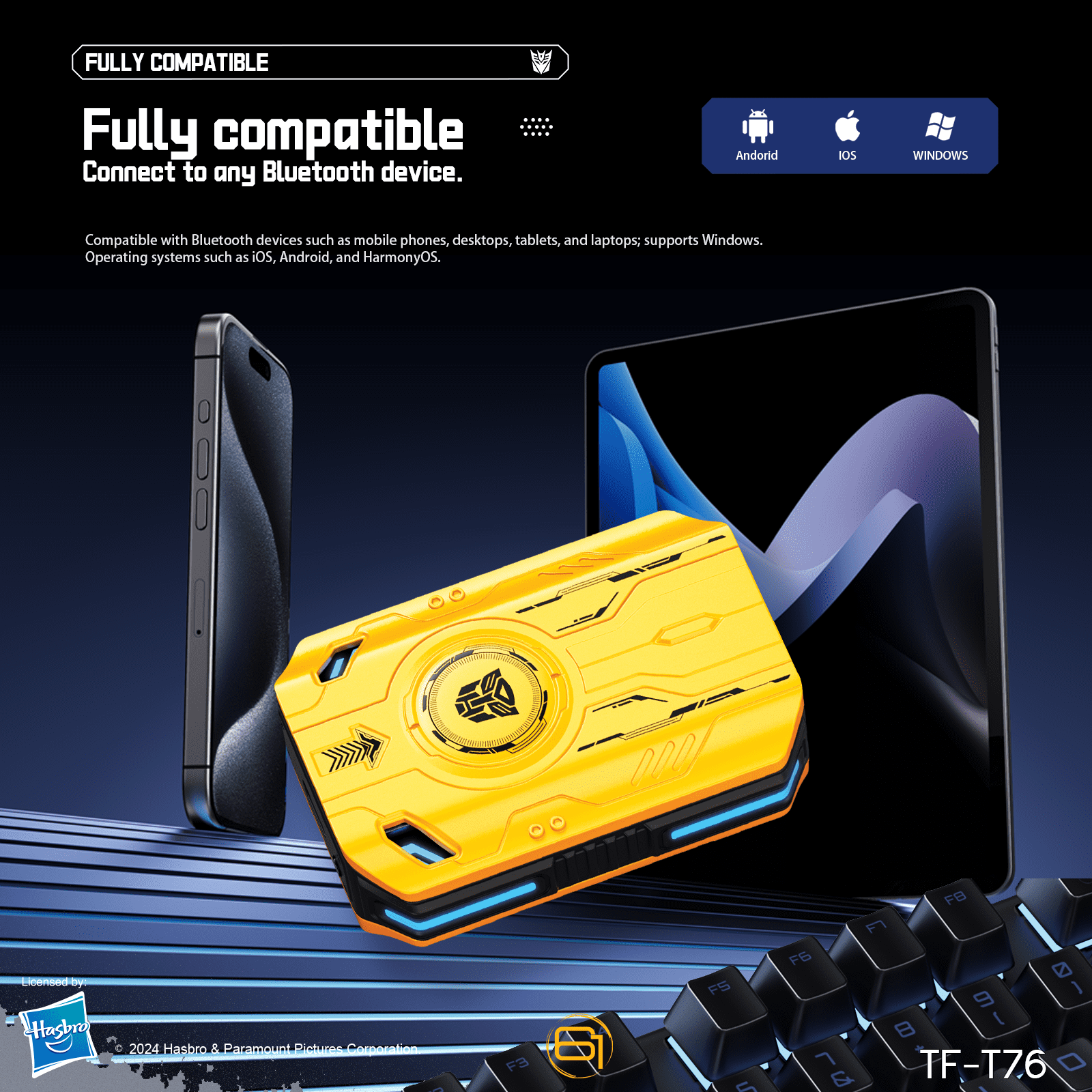 Transformers TF-T76 True Wireless Bluetooth 6.0 Earbuds with Mic, Mecha Zinc Alloy Armor Case, Low-Latency Game/Music Modes, Hi-Fi 13mm Drivers, HD Calling, 40H Total Playtime - Bumblebee Yellow