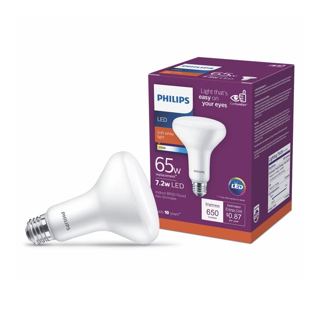 Bombilla LED PHILIPS BR30 de 7,2 W (65 W), 650 lm, 2700 K, E26, color blanco suave