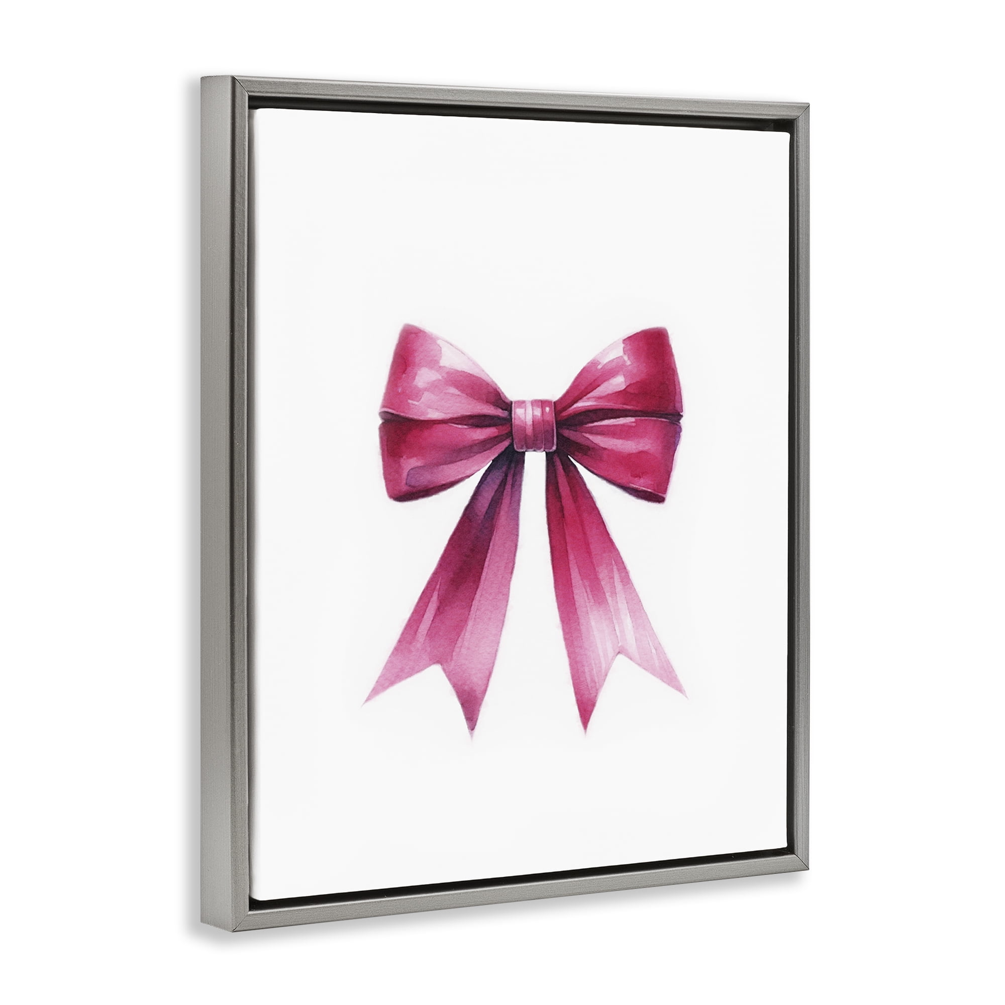 Stupell Industries Dark Magenta Ribbon Fashion Painting Gray Floater Framed Canvas Art Print Wall Art, 17 x 21