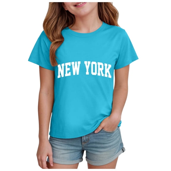 Ketyyh-chn99 T Shirts for Youth Girls Girls Short Sleeved Tops Comfortable Breathable Fashionable Printed Girls Tops Size for 2-3 Years,Sky Blue
