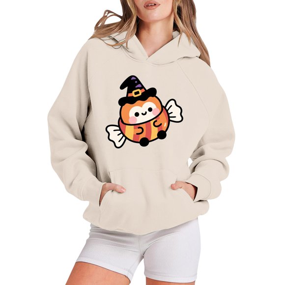 NMMUED Halloween Hoodies Sweatshirt for Women, Cute Hoodies, Halloween Long Sleeved Hoodie, Fall Hoodies for Women, Halloween Hoodie for Women, Cute Sweatshirts, Khaki S