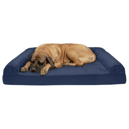 UPC: 0842229116229 | FurHaven Pet Products Quilted Cooling Gel Memory Foam Sofa-Style Pet Bed for Dogs & Cats – Navy Jumbo Plus