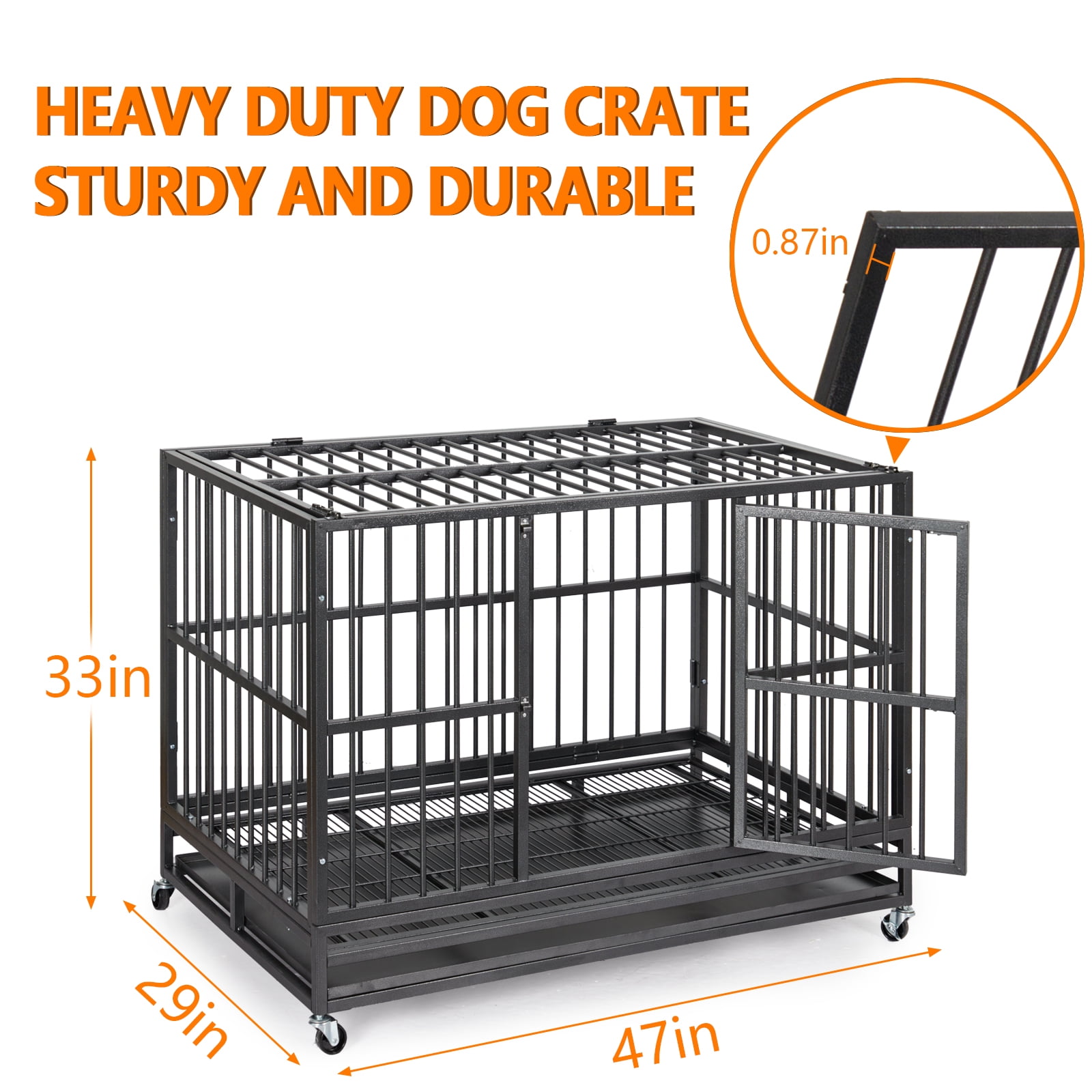 M optimized Dog Crate 47"x29"x33" Heavy Duty Large Dog Cage with Wheels Sturdy Locks, Dog Kennel Indoor with Double Door and Removable Tray for All Large Pets