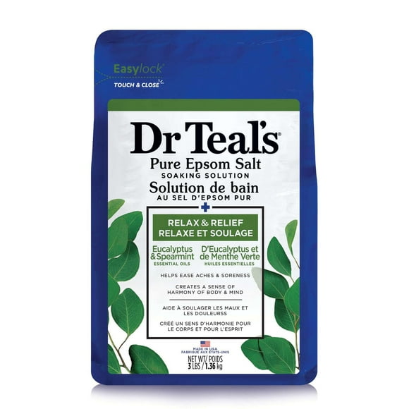 Dr Teal’s Salt Soak with Pure Epsom Salt, Relax & Relief with Eucalyptus & Spearmint, 1.36kg