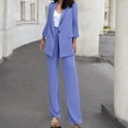thumbnail image 2 of Dazajoo Women's 2024 2 Piece Blazer Set Open Front Long Sleeve Blazer and Straight Pants Fall Solid Color Business Office Suits Set,Blue,XL, 2 of 8