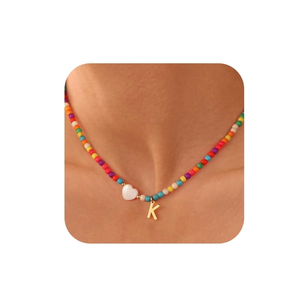 Collar con iniciales doradas con cuentas de ursteel para niñas, niños y mujeres