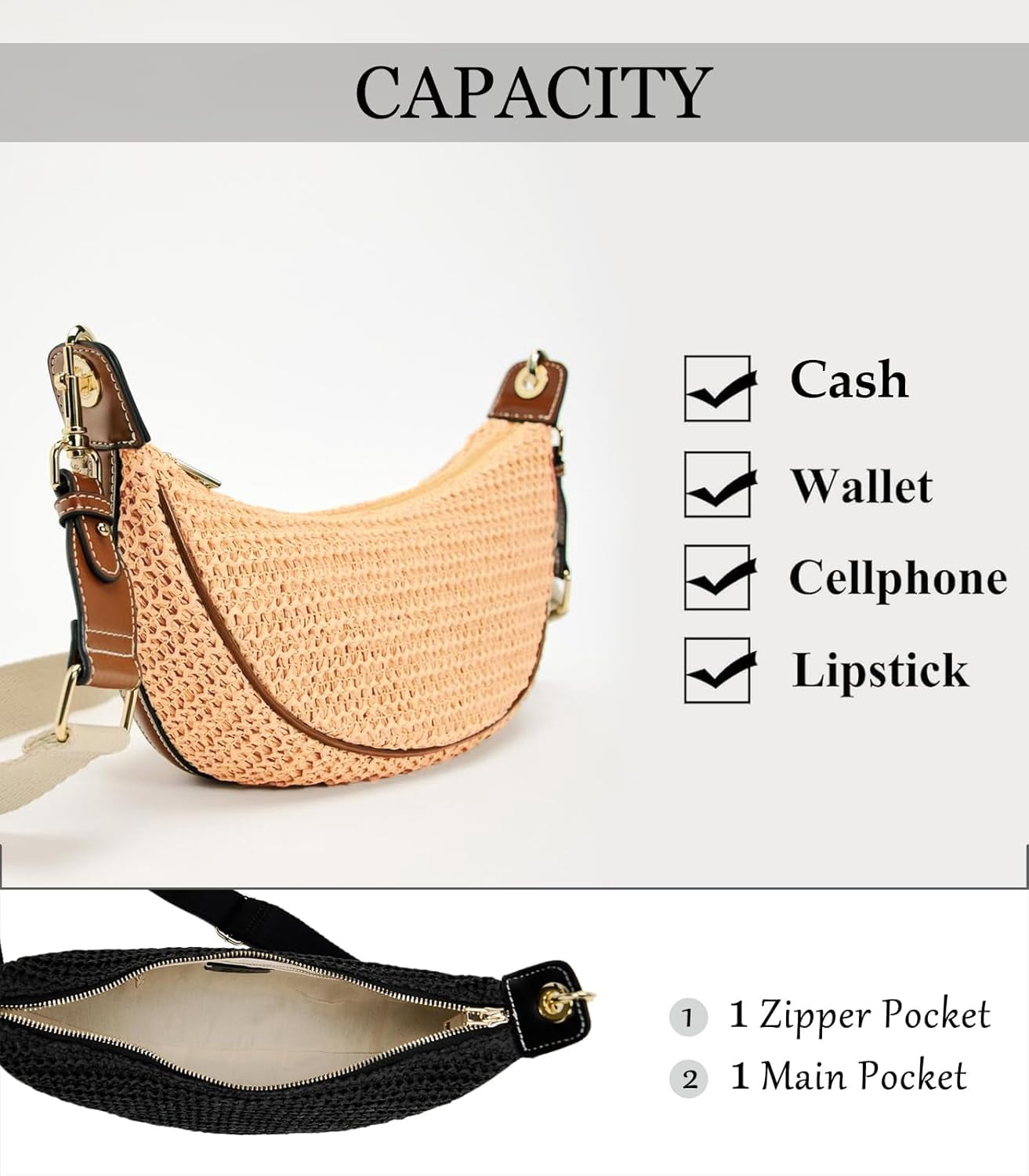 CAILDANL Straw Crossbody Bags for Women Beach Woven Hobo Handbag Summer Chic Crescent Shoulder Purses with Adjustable Strap 2025