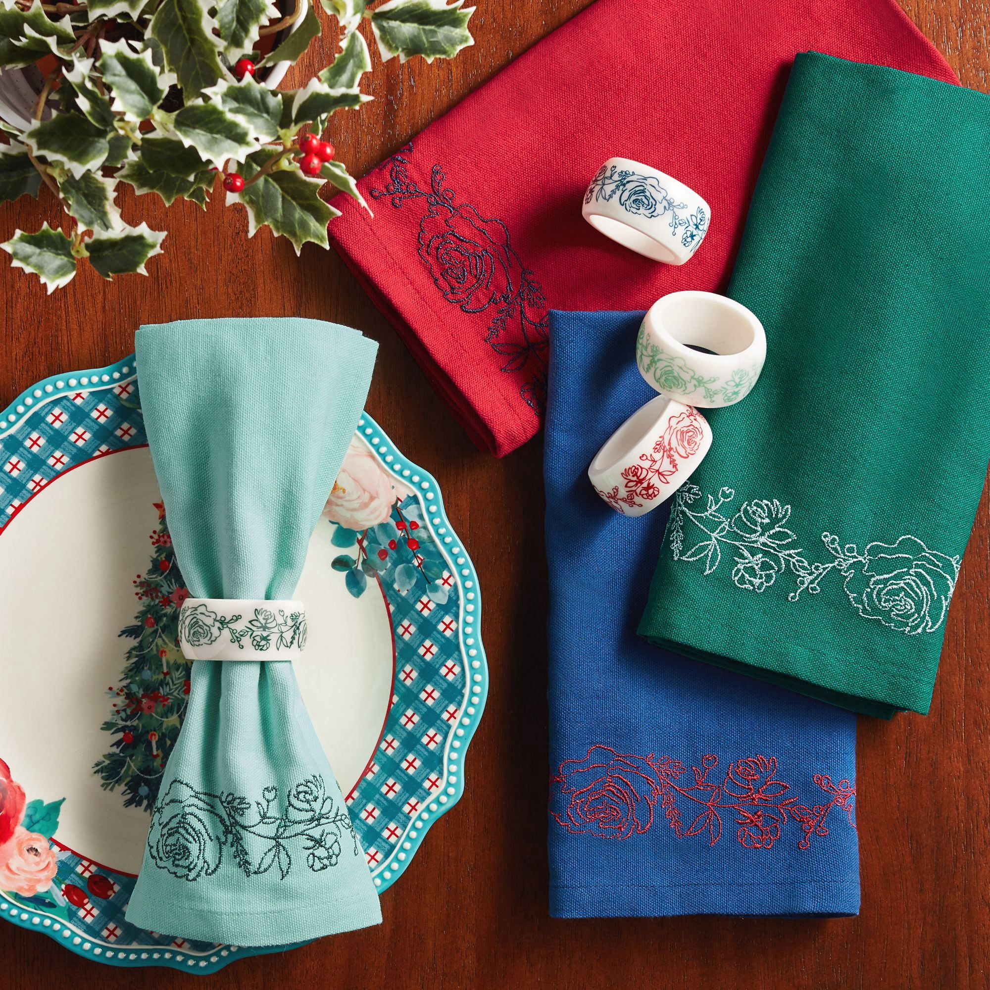 The Pioneer Woman Wishful Winter Napkins And Napkin Rings Set, Multicolor, 8 Piece