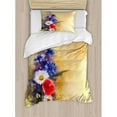 thumbnail image 3 of Flower King Size Duvet Cover Set, Poppy Flowers Cornflower Pastel Chamomile Petal Beautiful Artwork Stained Backdrop, Decorative 3 Piece Bedding Set with 2 Pillow Shams, Blue White, by Ambesonne, 3 of 3