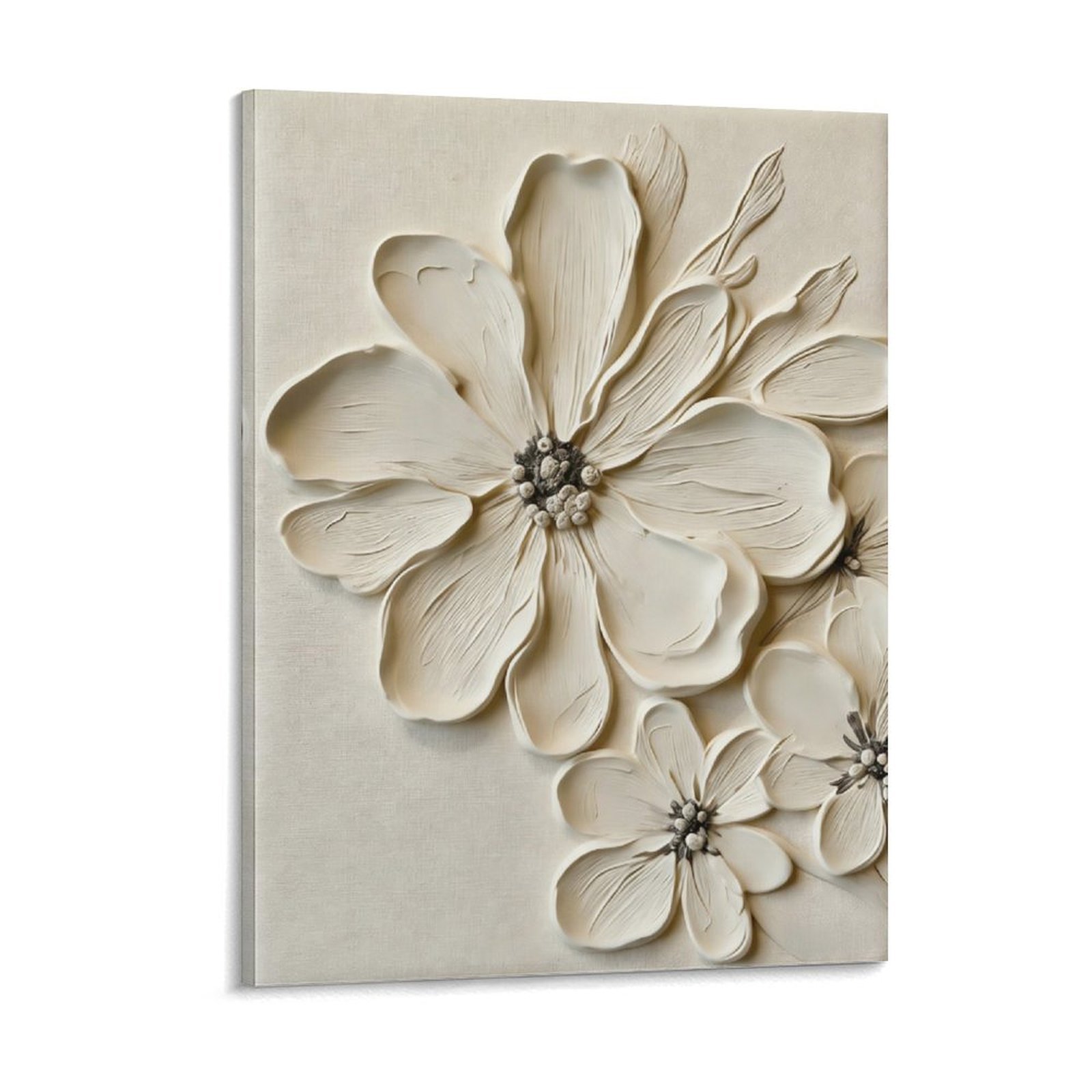 White Textured Flower Canvas Wall Art, Neutral Floral Abstract Print, Modern Minimalist Flower Artwork, Black and White Botanical Wall Decor for Living Room Bedroom