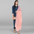 thumbnail image 1 of Janasya Indian Keyhole Neck 3/4 Sleeve Solid Turquoise Blue Rayon Kurta With Pant And Dupatta For Women, 1 of 12