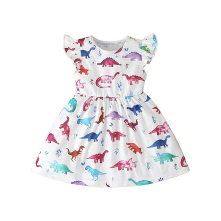 

Loalirando Toddler Baby Girl Dinosaur Dress Outfit Flutter Sleeve Dresses Clothes