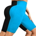thumbnail image 4 of FUNUONY 2 Pack Bermuda Shorts for Women Knee Length Women's High Waisted Stretch Long Shorts Walking Casual Yoga Short Hip Lifting Fitness Pants Compression Tight Fit Yoga Shorts Sky Blue S, 4 of 4